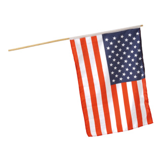 Flag on wooden pole  - Material: artificial silk - Color: USA - Size: 30x45cm