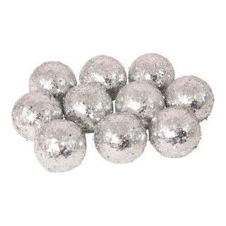 Boules de Noel avec glitter 24pcs./blister polystyrène Color: argent Size: Ø 3cm