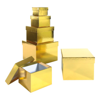 Geschenk-Kartonagensatz 6tlg., quadratisch     Groesse: 18x18x13cm - 16x16x11,5cm - 14x14x10cm -, 12x12x8,5cm - 10x10x7cm - 8x8x5,5cm    Farbe: gold