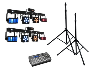 EUROLITE Set 2x LED KLS Laser Bar PRO + Easy Show + 2x M-4 Speaker System Stand