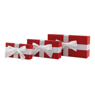 Geschenkboxen 3 Stk./Set, mit Satinschleife, rechteckig, ineinander passend     Groesse: 30x15x8cm,25x12x6cm, 20x10x5cm    Farbe: rot/weiß