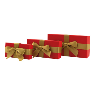 Geschenkboxen 3 Stk./Set, mit Satinschleife, rechteckig, ineinander passend     Groesse: 30x15x8cm,25x12x6cm, 20x10x5cm    Farbe: hellrot/gold