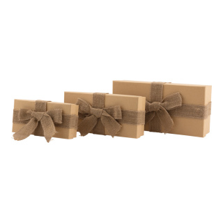 Geschenkboxen 3 Stk./Set, mit Jute Schleife, rechteckig, ineinander passend     Groesse: 30x15x8cm,25x12x6cm, 20x10x5cm    Farbe: naturfarben