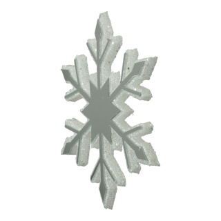 Schneeflocke mit Spiegeleffekt aus Schaumstoff, mit Nylonfaden, einseitig     Groesse: 20cm    Farbe: weiß/silber