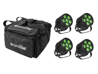 EUROLITE Set 4x LED Silent Par 6 QCL Floor bk + Soft Bag