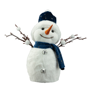 Schneemann aus Styropor/Stoff     Groesse: 34x38x15cm    Farbe: weiß/blau