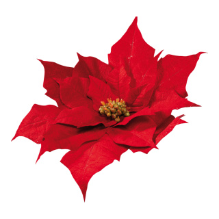 Poinsettia aus Kunstseide/Samt, mit kurzem Stiel, biegsam     Groesse: Ø 58cm, Stiel: 11,5cm    Farbe: rot