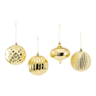 Ornamente im 4-er Set, aus Kunststoff, mit Hänger     Groesse: 10cm    Farbe: gold