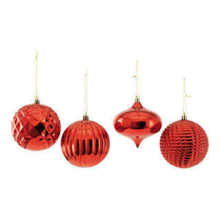 Ornamente im 4-er Set, aus Kunststoff, mit Hänger     Groesse: 10cm    Farbe: rot