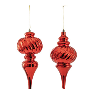 Ornamente im 2-er Set, aus Kunststoff, spiralförmig, mit Hänger     Groesse: 25cm    Farbe: rot