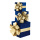 Geschenkpäckchen im 3-er Set, aus Samt, ineinander passend     Groesse: 25x25x28cm, 20x20x26cm, 15,5x15,5x18cm    Farbe: blau/gold