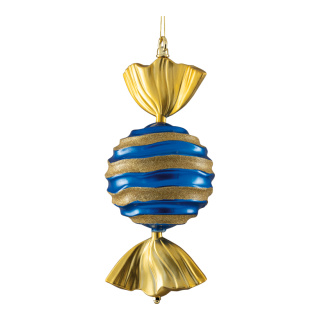 Bonbon aus Kunststoff, wellenförmig, mit Hänger     Groesse: 33cm    Farbe: blau/gold