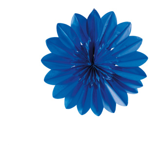 Blumenrosette aus Papier, faltbar, mit Hänger, selbstklebend     Groesse: 50cm    Farbe: blau