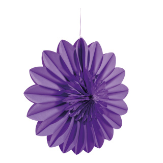 Blumenrosette aus Papier, faltbar, mit Hänger, selbstklebend     Groesse: 70cm    Farbe: violett