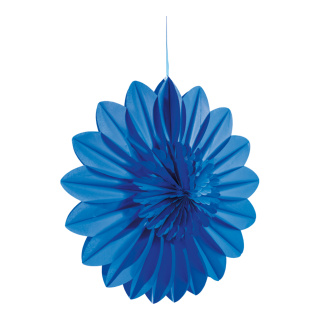 Blumenrosette aus Papier, faltbar, mit Hänger, selbstklebend     Groesse: 70cm    Farbe: blau