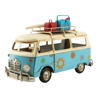 Bus aus Blech, mit Stranddeko     Groesse: 28x19x14cm    Farbe: hellblau