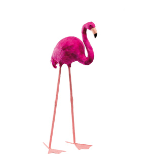 Flamingo aus Styropor, mit Federn beklebt     Groesse: 45x18x90cm    Farbe: fuchsia