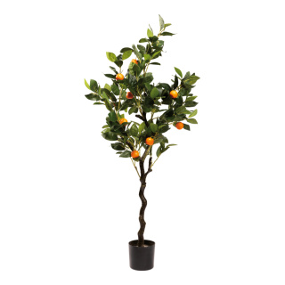 Orangenbaum im Topf aus Kunststoff/Kunstseide     Groesse: 120cm, Topf: Ø 12cm, Orangen: ca. 3x3cm    Farbe: grün/orange