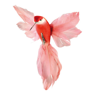 Colibri avec clip Styrofoam, plumes     Taille: 18x20cm    Color: rouge/rose