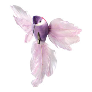 Kolibri mit Clip Styrofoam/Federn     Groesse: 18x20cm    Farbe: violett